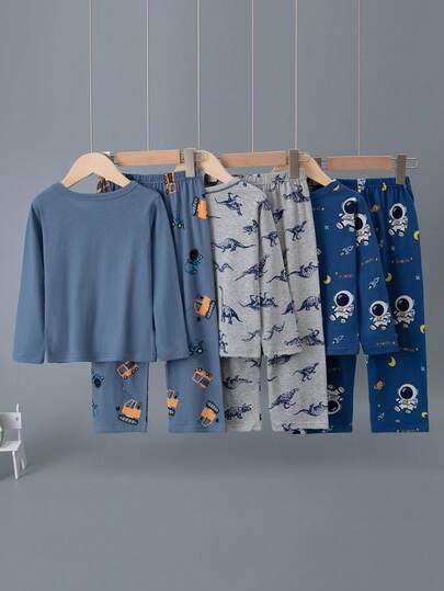 3 ensembles de pyjama pour bébé garçon à manches longues et pantalon long, motif de dessin animé, tenue d'intérieur