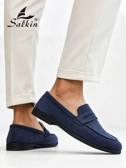 Salkin Mocassins Penny de luxe pour hommes, chaussures décontractées à enfiler souple de couleur unie, luxe abordable pour la vie moderne, confortables, respirantes, semelle antidérapante et résistante à l'usure, élégantes et à la mode, chaussures de gent