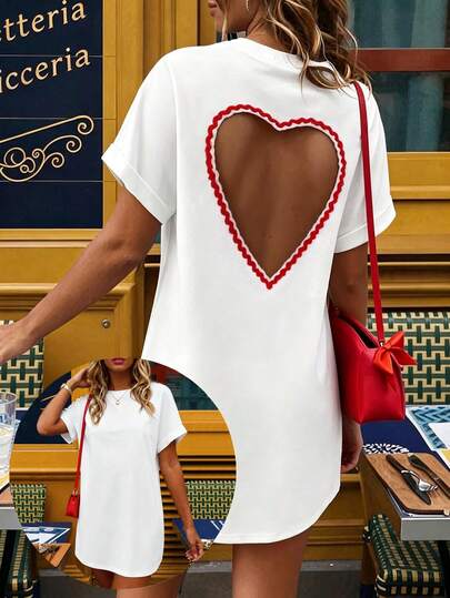 LUNE Robe d'été décontractée pour femme, col rond, dos nu, couleurs contrastées, pour un usage quotidien