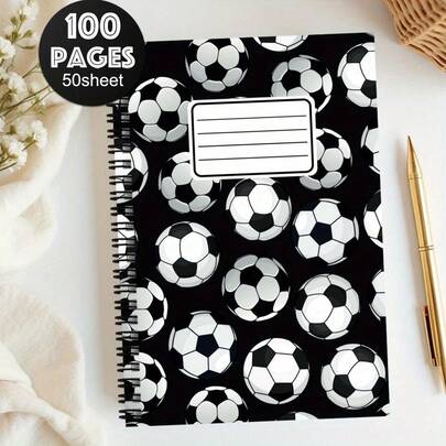 1 Cahier à spirale de football - Design de ballon de football noir et blanc, 50 pages de papier lignées, reliure à spirale durable, parfait pour l'école, le bureau, l'entraînement sportif et les cadeaux pour les fans, les étudiants et les athlètes, access