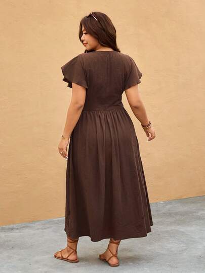 Melodosi Robe décontractée grande taille de couleur unie avec manches à volants, robe de vacances, robe décontractée pour femmes, robe de rentrée scolaire