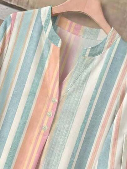 Rusticease Ensemble chemise à manches longues rayée et pantalon décontracté pour femmes, vacances, mariage, quotidien, élégant, plage.