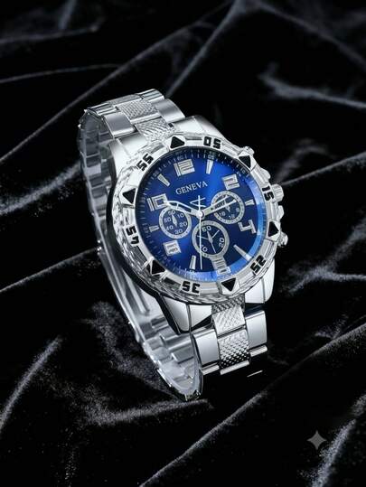 Ensemble de 3 montres de luxe pour hommes, montre à quartz à cadran rond minimaliste avec échelle numérique mixte, 1 pièce bague cadeau aléatoire, convient pour le port quotidien, les fêtes, les réunions d'affaires, les mariages, les anniversaires, Noël e