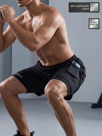 Short de sport pour hommes, séchage rapide et léger, avec boucle pour serviette et poche pour téléphone, noir, été