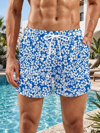 Azuldrift Short de plage décontracté pour homme à taille avec cordon de serrage et imprimé intégral