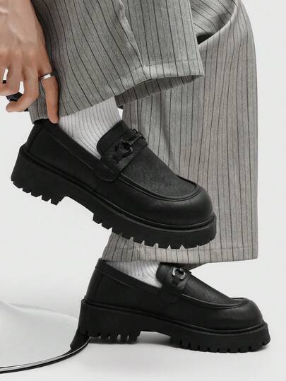 Mocassins à plateforme à semelle épaisse pour hommes, chaussures en cuir rétro à enfiler, chaussures confortables de style business décontracté augmentant la hauteur
