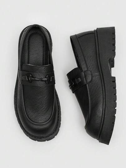 Mocassins à plateforme à semelle épaisse pour hommes, chaussures en cuir rétro à enfiler, chaussures confortables de style business décontracté augmentant la hauteur