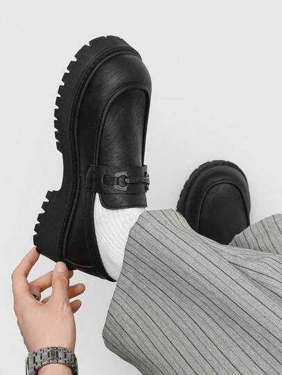 Mocassins à plateforme à semelle épaisse pour hommes, chaussures en cuir rétro à enfiler, chaussures confortables de style business décontracté augmentant la hauteur