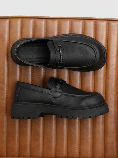 Mocassins à plateforme à semelle épaisse pour hommes, chaussures en cuir rétro à enfiler, chaussures confortables de style business décontracté augmentant la hauteur