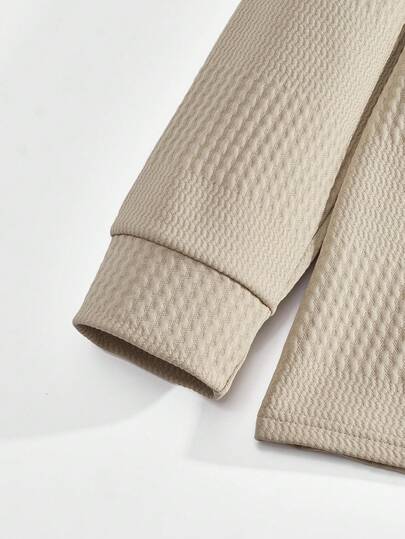 1 pièce Polo à manches longues texturé kaki pour hommes, pull tricoté pour hommes, Top de vacances pour hommes, style de vacances décontracté, lavable en machine, convient pour la croisière, la plage, l'île, les voyages, cadeau élégant pour petit ami
