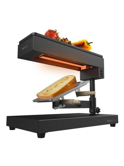 Cecotec Raclette Cheese&Grill 6000 Black - Puissance 600W, Fonction Gril, Acier Inox, Thermostat Réglable, 2 Spatules en Bois, Nettoyage Facile, Design Compact et Léger