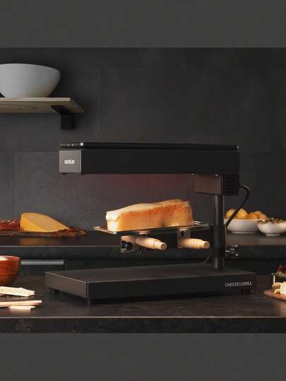 Cecotec Raclette Cheese&Grill 6000 Black - Puissance 600W, Fonction Gril, Acier Inox, Thermostat Réglable, 2 Spatules en Bois, Nettoyage Facile, Design Compact et Léger
