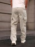 Manfinity Homme Pantalon cargo pour hommes à taille élastique et poches, couleur unie, automne