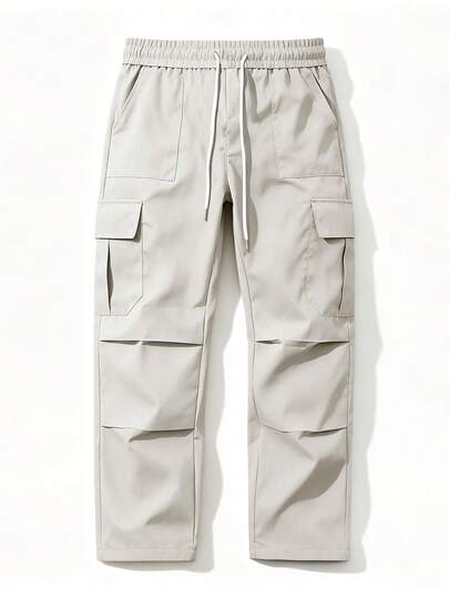 Manfinity Homme Pantalon cargo pour hommes à taille élastique et poches, couleur unie, automne
