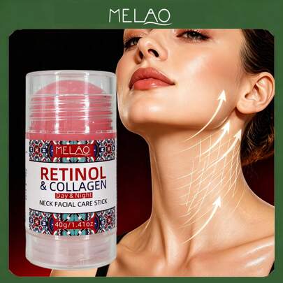 MELAO Bâton de soin pour le visage et le cou au rétinol et au collagène, contient du rétinol et du collagène, bâton de soin anti-âge pour le visage et le cou, produit de soin portable, 40g/1.41oz