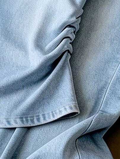 Resyla Ensemble T-shirt & Pantalon Cintré pour Femmes, Tenue de Sortie d'Été, Ensemble Bleu Vintage à Manches Courtes, Port Confortable, Style Élégant, Saison de la Rentrée Scolaire, Tenue Décontractée Quotidienne, Voyage de Vacances, Shopping & Activités