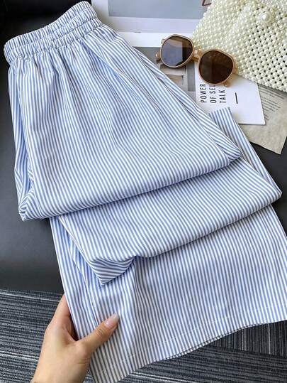 Resyla Pantalon long décontracté à imprimé rayé pour femmes, taille élastique ample, convient pour le printemps/été, l'extérieur, les vacances