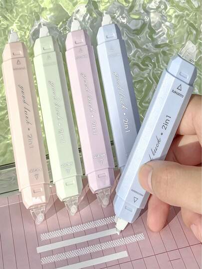 4/1 pièce Stylo correcteur élégant en forme de ruban blanc pour la jeunesse, outil de correction esthétique, fournitures de bureau pastel, ruban de modification lisse, articles de papeterie compacts pour l'école, le journal, le journal intime, fournitures
