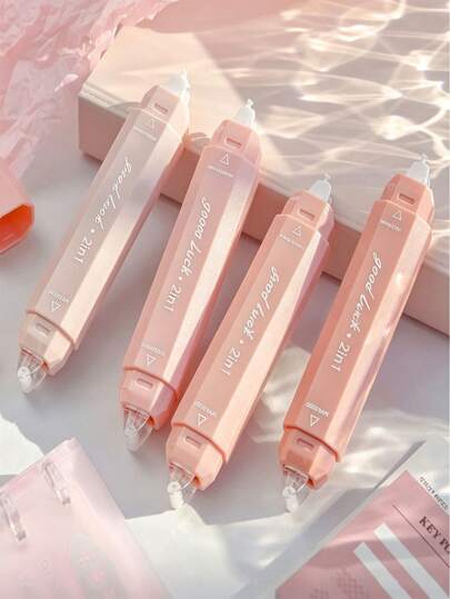 4/1 pièce Stylo correcteur élégant en forme de ruban blanc pour la jeunesse, outil de correction esthétique, fournitures de bureau pastel, ruban de modification lisse, articles de papeterie compacts pour l'école, le journal, le journal intime, fournitures