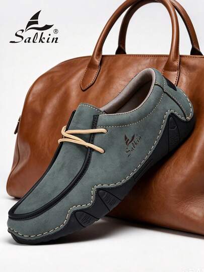 Salkin Nouvelles mocassins à lacets faits main de designer pour hommes, chaussures décontractées pour hommes, chaussures de conduite, design confortable, sensation de marque abordable, légères, respirantes, semelle intérieure douce et confortable, absorba