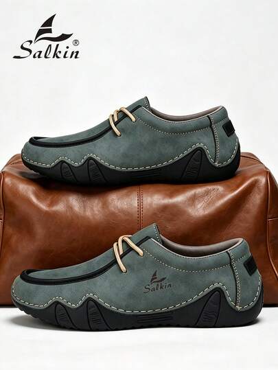 Salkin Nouvelles mocassins à lacets faits main de designer pour hommes, chaussures décontractées pour hommes, chaussures de conduite, design confortable, sensation de marque abordable, légères, respirantes, semelle intérieure douce et confortable, absorba