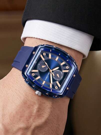 2 pièces Montre-bracelet de luxe pour hommes, montre à quartz minimaliste de mode business décontracté avec cadran carré ajouré et échelle mixte, convient pour le port quotidien, les fêtes de vacances, les réunions d'affaires, la Saint-Valentin, Noël et a