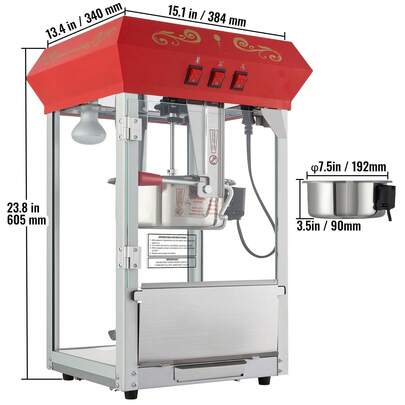 Machine à pop-corn, machine à pop-corn 850 W, cuve de 8 oz produit 48 tasses par fournée, machine à pop-corn de comptoir avec verre trempé, comprend 4 cuillères, style cinéma, rouge