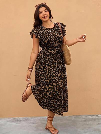 Melodosi Robe vintage imprimé léopard grande taille