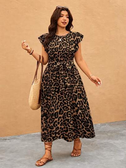 Melodosi Robe vintage imprimé léopard grande taille