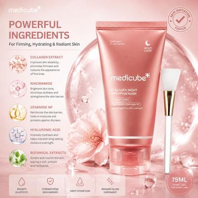 Masque de nuit enveloppant au collagène Medicube 75ML, soin coréen raffermissant et hydratant, masque de nuit anti-âge et hydratant pour le visage