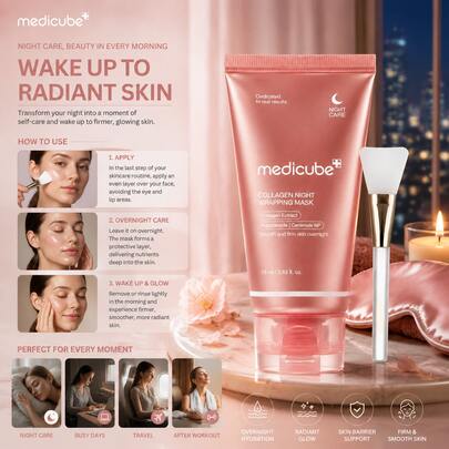 Masque de nuit enveloppant au collagène Medicube 75ML, soin coréen raffermissant et hydratant, masque de nuit anti-âge et hydratant pour le visage