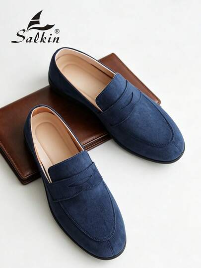 Salkin Mocassins Penny de luxe pour hommes, à enfiler, couleur unie, souple, chaussures décontractées, luxe abordable, confortables, respirantes, semelle antidérapante et durable, mode élégante, chaussures de gentleman pour sorties sociales, port quotidie