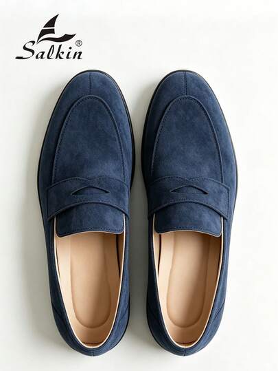 Salkin Mocassins Penny de luxe pour hommes, à enfiler, couleur unie, souple, chaussures décontractées, luxe abordable, confortables, respirantes, semelle antidérapante et durable, mode élégante, chaussures de gentleman pour sorties sociales, port quotidie