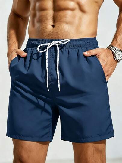 Manfinity KASUA Short de plage pour homme couleur unie avec taille à cordon de serrage et poches pour les vacances
