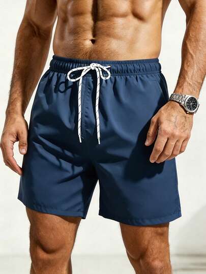Manfinity KASUA Short de plage pour homme couleur unie avec taille à cordon de serrage et poches pour les vacances