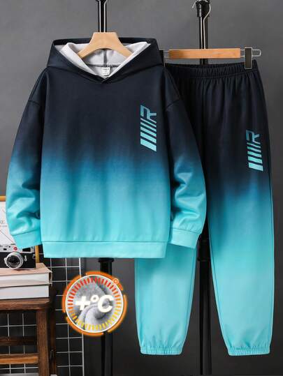2 pièces Ensemble sweat-shirt à capuche et pantalon de survêtement dégradé tie-dye décontracté pour garçons préadolescents, convient pour l'automne/l'hiver, l'école, les réunions de famille, la rentrée scolaire, tenue d'automne, tenue d'hiver