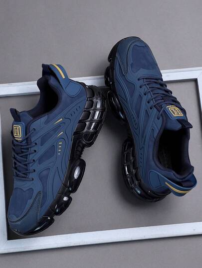 Chaussures de sport pour hommes bleu foncé, chaussures de sport à la mode pour hommes, chaussures à lacets, chaussures de rue décontractées personnalisées grises pour hommes, retour à l'école