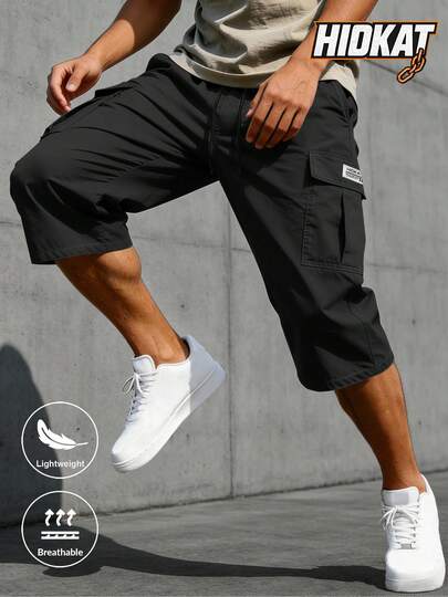 Hidkat Capris cargo légers d'été pour hommes, taille à cordon de serrage, grandes poches cargo, à la mode et polyvalents, convenant pour le port décontracté quotidien et la randonnée en plein air