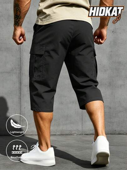 Hidkat Capris cargo légers d'été pour hommes, taille à cordon de serrage, grandes poches cargo, à la mode et polyvalents, convenant pour le port décontracté quotidien et la randonnée en plein air