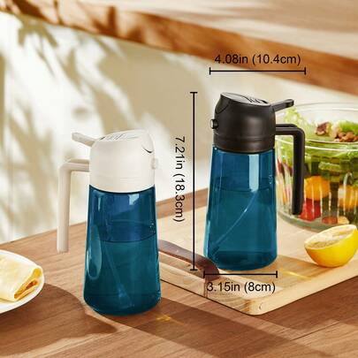 1 pièce Bouteille vaporisatrice d'huile en verre bleu 470ml/16oz 2-en-1 Vaporisation & Versement pour BBQ, Cuisson, Salade, Huile d'olive, Accessoire de Friteuse à air, Gadget de cuisine, Cadeau de fête [Inclut un nouveau pack d'autocollants exquis]