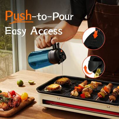 1 pièce Bouteille vaporisatrice d'huile en verre bleu 470ml/16oz 2-en-1 Vaporisation & Versement pour BBQ, Cuisson, Salade, Huile d'olive, Accessoire de Friteuse à air, Gadget de cuisine, Cadeau de fête [Inclut un nouveau pack d'autocollants exquis]