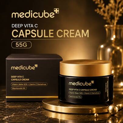 Medicube Deep Vita C Capsule Cream 55g Hydratant pour le visage coréen, Crème éclaircissante à la vitamine C avec 5% de niacinamide, Correcteur de taches brunes & Éclat radieux