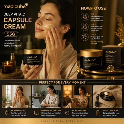Medicube Deep Vita C Capsule Cream 55g Hydratant pour le visage coréen, Crème éclaircissante à la vitamine C avec 5% de niacinamide, Correcteur de taches brunes & Éclat radieux