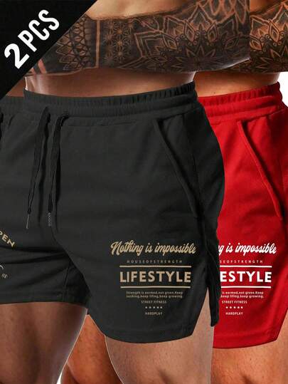 Gym Rark Short de sport pour hommes avec imprimé lettres, taille à cordon de serrage et poches