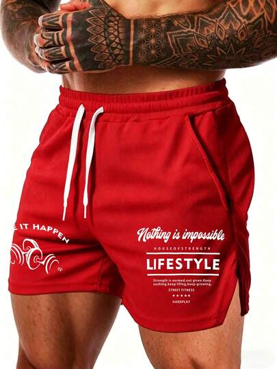 Gym Rark Short de sport pour hommes avec imprimé lettres, taille à cordon de serrage et poches