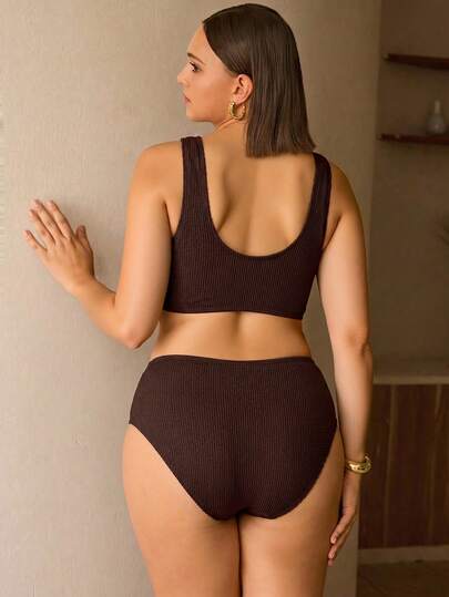Swim Chiccia Ensemble de maillot de bain de plage de vacances avec décoration métallique pour grandes tailles