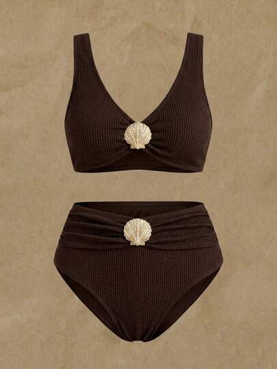 Swim Chiccia Ensemble de maillot de bain de plage de vacances avec décoration métallique pour grandes tailles