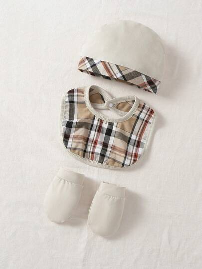 5 pièces Ensemble nouveau-né blanc minimaliste à la mode avec combinaison longue à manches longues, bavoir, couverture, bonnet, gants, tenue polyvalente pour la maison, meilleur cadeau pour les nouveau-nés