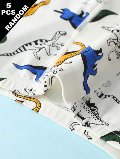 (5 pièces aléatoires) Boxers caleçons pour garçons toutes saisons avec imprimé dinosaure cool style boîte mystère