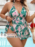 CURVE+ Robe de bain avec short de bain imprimé plante tropicale pour femmes grandes tailles